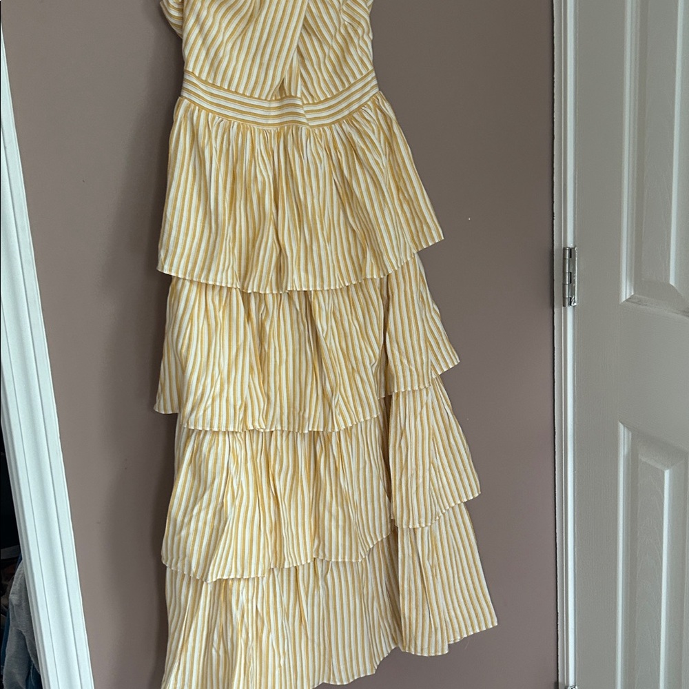 NWT Skies are Blue Yellow Stripes Tiered Halter Maxi Dress Size Small - Picture 12 of 15